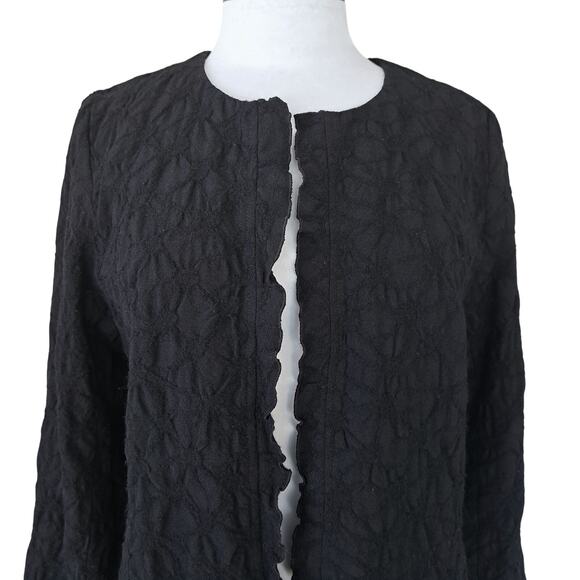 EILEEN FISHER Black Textured Wool Open Front Long Jacket Size Small Minimalist - Picture 2 of 10